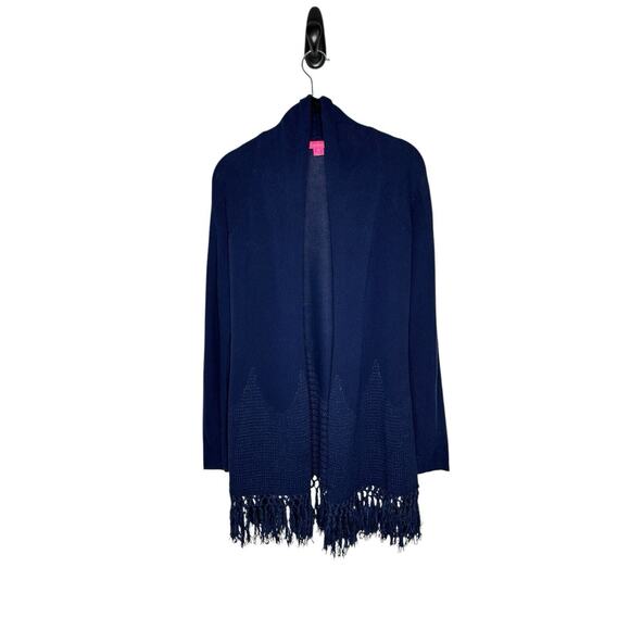 Lilly Pulitzer Womens Tatum Duster Cardigan Sweater‎ XS Fringe Preppy Navy Blue - Picture 1 of 11